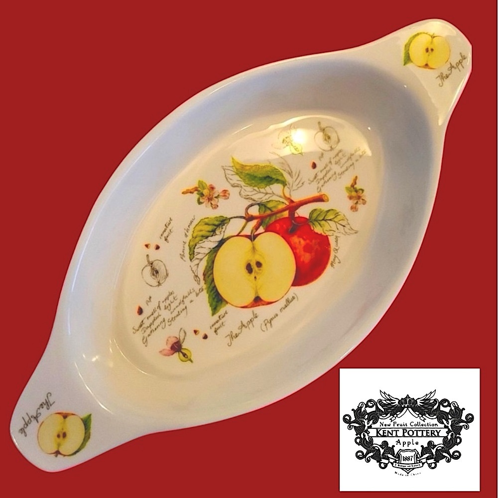 NWOT Oval Baking Dish Kent Pottery New Fruit Collection Apple Oblong Casserole